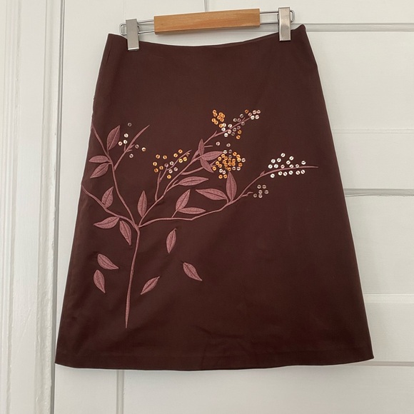 RW&CO. Dresses & Skirts - Chocolate brown cotton floral embroidered skirt